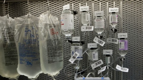 IV bags and tubing.